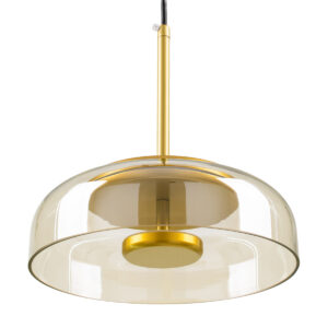 GloboStar® CHARLOTTE 00744 Μοντέρνο Κρεμαστό Φωτιστικό Οροφής Μονόφωτο Μελί Γυάλινο Χρυσό Μεταλλικό CREE LED 5W 500lm 180° AC 85-265V Θερμό Λευκό 2700K Φ23 x Υ23cm
