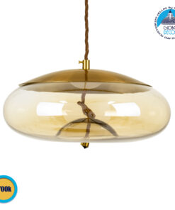 GloboStar® ΑΧΤΟΝ 00750 Μοντέρνο Κρεμαστό Φωτιστικό Οροφής Μονόφωτο Διάφανο Μελί Γυάλινο LED AC 100-240V Θερμό Λευκό 2700K Φ30 x Y15cm