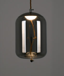 GloboStar® ΑΧΤΟΝ 00753 Μοντέρνο Κρεμαστό Φωτιστικό Οροφής Μονόφωτο Διάφανο Φιμέ Νίκελ Γυάλινο LED AC 100-240V Θερμό Λευκό 2700K Φ18 x Y18cm