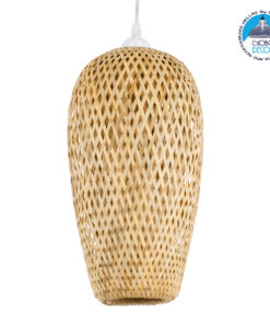 GloboStar® SAN TROPEZ 00764 Vintage Κρεμαστό Φωτιστικό Οροφής Μονόφωτο 1 x E27 Μπεζ Ξύλινο Bamboo Φ19 x Υ42cm