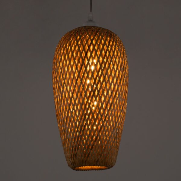 GloboStar® SAN TROPEZ 00764 Vintage Κρεμαστό Φωτιστικό Οροφής Μονόφωτο 1 x E27 Μπεζ Ξύλινο Bamboo Φ19 x Υ42cm