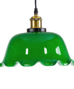 GloboStar® LIBRARY 00767 Vintage Κρεμαστό Φωτιστικό Οροφής Μονόφωτο 1 x E27 Πράσινο Γυάλινο Καμπάνα με Χρυσό Ντουί Φ26 x Υ20cm