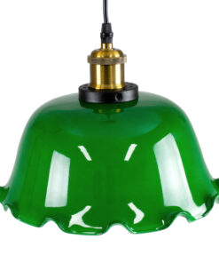 GloboStar® LIBRARY 00767 Vintage Κρεμαστό Φωτιστικό Οροφής Μονόφωτο 1 x E27 Πράσινο Γυάλινο Καμπάνα με Χρυσό Ντουί Φ26 x Υ20cm