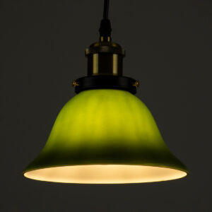 GloboStar® LIBRARY 00768 Vintage Κρεμαστό Φωτιστικό Οροφής Μονόφωτο 1 x E27 Πράσινο Γυάλινο Καμπάνα με Χρυσό Ντουί Φ18 x Υ18cm