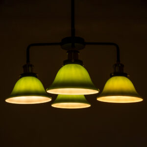 GloboStar® LIBRARY 00769 Vintage Φωτιστικό Οροφής Πολύφωτο Πράσινο Γυάλινο Καμπάνα με Χρυσό Ντουί Φ57 x Υ90cm