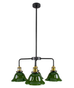 GloboStar® LIBRARY 00769 Vintage Φωτιστικό Οροφής Πολύφωτο Πράσινο Γυάλινο Καμπάνα με Χρυσό Ντουί Φ57 x Υ90cm