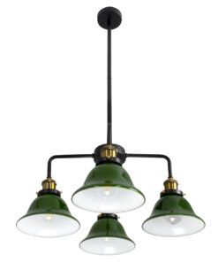 GloboStar® LIBRARY 00769 Vintage Φωτιστικό Οροφής Πολύφωτο Πράσινο Γυάλινο Καμπάνα με Χρυσό Ντουί Φ57 x Υ90cm