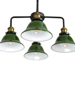 GloboStar® LIBRARY 00769 Vintage Φωτιστικό Οροφής Πολύφωτο Πράσινο Γυάλινο Καμπάνα με Χρυσό Ντουί Φ57 x Υ90cm
