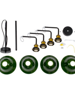 GloboStar® LIBRARY 00769 Vintage Φωτιστικό Οροφής Πολύφωτο Πράσινο Γυάλινο Καμπάνα με Χρυσό Ντουί Φ57 x Υ90cm