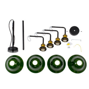 GloboStar® LIBRARY 00769 Vintage Φωτιστικό Οροφής Πολύφωτο Πράσινο Γυάλινο Καμπάνα με Χρυσό Ντουί Φ57 x Υ90cm