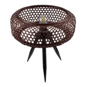GloboStar® ZORION 00770 Vintage Επιτραπέζιο Φωτιστικό Πορτατίφ Λαμπατέρ Μονόφωτο Bamboo Καφέ Πλέγμα Φ40 x Υ15.5cm