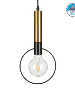 GloboStar® OLVERO 00772 Μοντέρνο Κρεμαστό Φωτιστικό Οροφής Μονόφωτο 1 x E27 Μαύρο – Χρυσό Μεταλλικό Πλέγμα Μ18 x Π4 x Y38cm