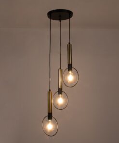 GloboStar® OLVERO 00773 Μοντέρνο Κρεμαστό Φωτιστικό Οροφής Τρίφωτο 3 x E27 Μαύρο – Χρυσό Μεταλλικό Πλέγμα Φ30 x Y130cm