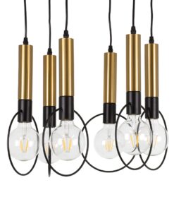 GloboStar® OLVERO 00774 Μοντέρνο Κρεμαστό Φωτιστικό Οροφής Πολύφωτο 6 x E27 Μαύρο – Χρυσό Μεταλλικό Πλέγμα Φ55 x Y130cm