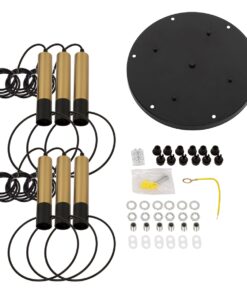 GloboStar® OLVERO 00774 Μοντέρνο Κρεμαστό Φωτιστικό Οροφής Πολύφωτο 6 x E27 Μαύρο – Χρυσό Μεταλλικό Πλέγμα Φ55 x Y130cm