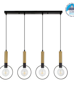 GloboStar® OLVERO 00775 Μοντέρνο Κρεμαστό Φωτιστικό Οροφής Πολύφωτο 4 x E27 Μαύρο – Χρυσό Μεταλλικό Πλέγμα Μ90 x Π18 x Y130cm