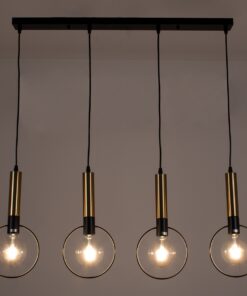 GloboStar® OLVERO 00775 Μοντέρνο Κρεμαστό Φωτιστικό Οροφής Πολύφωτο 4 x E27 Μαύρο – Χρυσό Μεταλλικό Πλέγμα Μ90 x Π18 x Y130cm