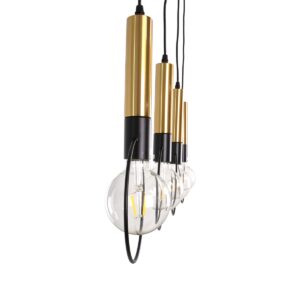 GloboStar® OLVERO 00775 Μοντέρνο Κρεμαστό Φωτιστικό Οροφής Πολύφωτο 4 x E27 Μαύρο – Χρυσό Μεταλλικό Πλέγμα Μ90 x Π18 x Y130cm