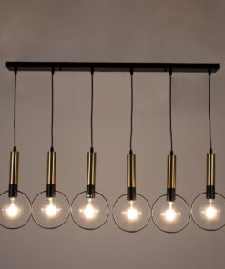 GloboStar® OLVERO 00776 Μοντέρνο Κρεμαστό Φωτιστικό Οροφής Πολύφωτο 6 x E27 Μαύρο – Χρυσό Μεταλλικό Πλέγμα Μ110 x Π18 x Y130cm