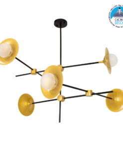 GloboStar® JOLIET 00780 Μοντέρνο Φωτιστικό Οροφής Πολύφωτο 6 x G9 AC 230V Μαύρο – Χρυσό Μεταλλικό Πλέγμα Φ93 x Υ87cm