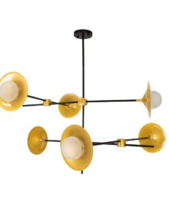 GloboStar® JOLIET 00780 Μοντέρνο Φωτιστικό Οροφής Πολύφωτο 6 x G9 AC 230V Μαύρο – Χρυσό Μεταλλικό Πλέγμα Φ93 x Υ87cm