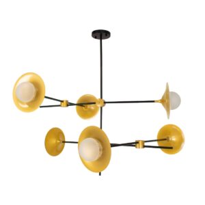 GloboStar® JOLIET 00780 Μοντέρνο Φωτιστικό Οροφής Πολύφωτο 6 x G9 AC 230V Μαύρο – Χρυσό Μεταλλικό Πλέγμα Φ93 x Υ87cm