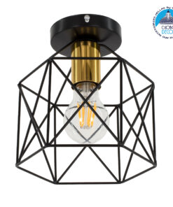 GloboStar® TRON 00792 Μοντέρνο Φωτιστικό Οροφής Μονόφωτο Μαύρο – Χρυσό Μεταλλικό Πλέγμα Φ18 x Y19.5cm
