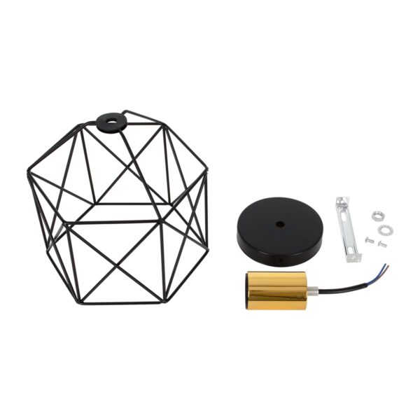 GloboStar® TRON 00792 Μοντέρνο Φωτιστικό Οροφής Μονόφωτο Μαύρο – Χρυσό Μεταλλικό Πλέγμα Φ18 x Y19.5cm