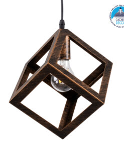 GloboStar® CUBE 00793 Μοντέρνο Κρεμαστό Φωτιστικό Οροφής Μονόφωτο Καφέ Σκουριά Μεταλλικό Πλέγμα Μ25 x Π25 x Υ25cm