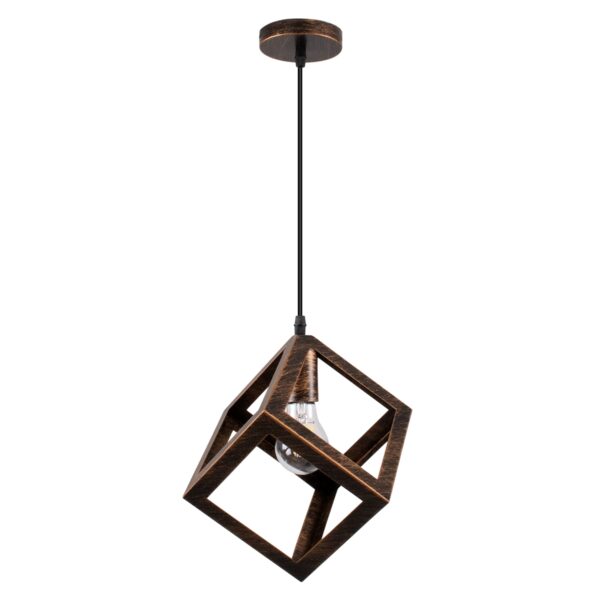 GloboStar® CUBE 00793 Μοντέρνο Κρεμαστό Φωτιστικό Οροφής Μονόφωτο Καφέ Σκουριά Μεταλλικό Πλέγμα Μ25 x Π25 x Υ25cm