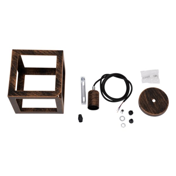 GloboStar® CUBE 00793 Μοντέρνο Κρεμαστό Φωτιστικό Οροφής Μονόφωτο Καφέ Σκουριά Μεταλλικό Πλέγμα Μ25 x Π25 x Υ25cm