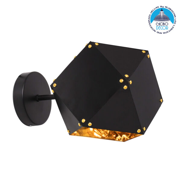 GloboStar® WELLES Replica 00794 Μοντέρνο Φωτιστικό Τοίχου Απλίκα Μονόφωτο Μεταλλικό Μαύρο - Χρυσό Μ17 x Π28 x Υ17cm