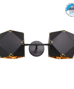 GloboStar® WELLES Replica 00795 Μοντέρνο Φωτιστικό Τοίχου Απλίκα Δίφωτο Μεταλλικό Μαύρο – Χρυσό Μ52 x Π21 x Υ17cm
