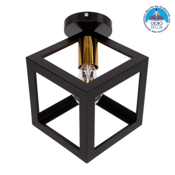 GloboStar® CUBE 00799 Μοντέρνο Φωτιστικό Οροφής Μονόφωτο Μαύρο Μεταλλικό Πλέγμα Φ25 x Y25cm