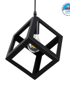 GloboStar® CUBE 00801 Μοντέρνο Κρεμαστό Φωτιστικό Οροφής Μονόφωτο 1 x E27 Μαύρο Μεταλλικό Πλέγμα Μ25 x Π25 x Υ25cm