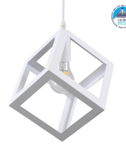 GloboStar® CUBE 00802 Μοντέρνο Κρεμαστό Φωτιστικό Οροφής Μονόφωτο Λευκό Μεταλλικό Πλέγμα Μ25 x Π25 x Υ25cm