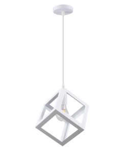 GloboStar® CUBE 00802 Μοντέρνο Κρεμαστό Φωτιστικό Οροφής Μονόφωτο Λευκό Μεταλλικό Πλέγμα Μ25 x Π25 x Υ25cm