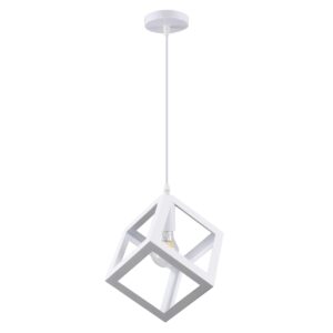 GloboStar® CUBE 00802 Μοντέρνο Κρεμαστό Φωτιστικό Οροφής Μονόφωτο Λευκό Μεταλλικό Πλέγμα Μ25 x Π25 x Υ25cm