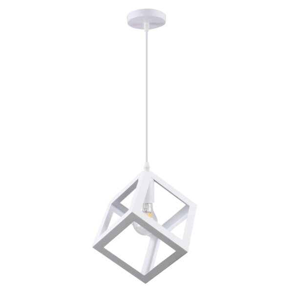 GloboStar® CUBE 00802 Μοντέρνο Κρεμαστό Φωτιστικό Οροφής Μονόφωτο Λευκό Μεταλλικό Πλέγμα Μ25 x Π25 x Υ25cm