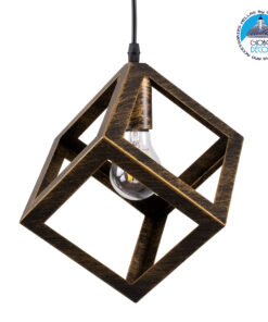 GloboStar® CUBE 00803 Μοντέρνο Κρεμαστό Φωτιστικό Οροφής Μονόφωτο Χρυσό Σκουριά Μεταλλικό Πλέγμα Μ25 x Π25 x Υ25cm