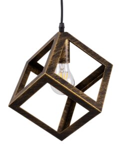 GloboStar® CUBE 00803 Μοντέρνο Κρεμαστό Φωτιστικό Οροφής Μονόφωτο Χρυσό Σκουριά Μεταλλικό Πλέγμα Μ25 x Π25 x Υ25cm