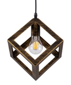 GloboStar® CUBE 00803 Μοντέρνο Κρεμαστό Φωτιστικό Οροφής Μονόφωτο Χρυσό Σκουριά Μεταλλικό Πλέγμα Μ25 x Π25 x Υ25cm