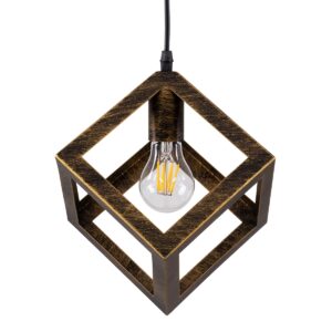 GloboStar® CUBE 00803 Μοντέρνο Κρεμαστό Φωτιστικό Οροφής Μονόφωτο Χρυσό Σκουριά Μεταλλικό Πλέγμα Μ25 x Π25 x Υ25cm
