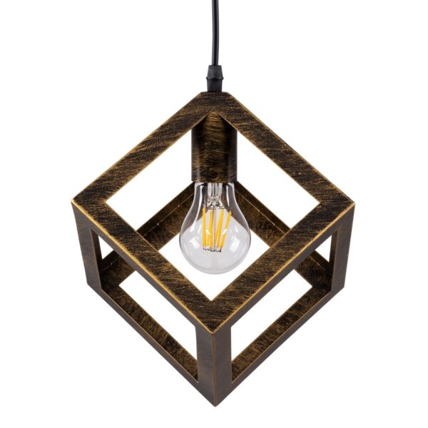 GloboStar® CUBE 00803 Μοντέρνο Κρεμαστό Φωτιστικό Οροφής Μονόφωτο Χρυσό Σκουριά Μεταλλικό Πλέγμα Μ25 x Π25 x Υ25cm