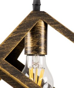 GloboStar® CUBE 00803 Μοντέρνο Κρεμαστό Φωτιστικό Οροφής Μονόφωτο Χρυσό Σκουριά Μεταλλικό Πλέγμα Μ25 x Π25 x Υ25cm