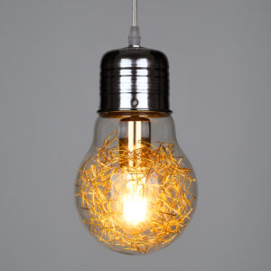 GloboStar® LAMP 00807 Μοντέρνο Κρεμαστό Φωτιστικό Οροφής Μονόφωτο 1 x E27 Ασημί Νίκελ Βάση και Χρυσό Ντουί Μεταλλικό Διάφανο Γυαλί Φ15 x Υ27cm