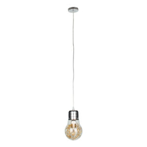 GloboStar® LAMP 00807 Μοντέρνο Κρεμαστό Φωτιστικό Οροφής Μονόφωτο 1 x E27 Ασημί Νίκελ Βάση και Χρυσό Ντουί Μεταλλικό Διάφανο Γυαλί Φ15 x Υ27cm