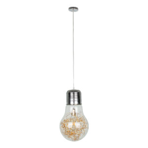 GloboStar® LAMP 00808 Μοντέρνο Κρεμαστό Φωτιστικό Οροφής Μονόφωτο 1 x E27 Ασημί Νίκελ Βάση και Χρυσό Ντουί Μεταλλικό Διάφανο Γυαλί Φ30 x Υ52cm