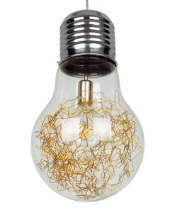 GloboStar® LAMP 00808 Μοντέρνο Κρεμαστό Φωτιστικό Οροφής Μονόφωτο 1 x E27 Ασημί Νίκελ Βάση και Χρυσό Ντουί Μεταλλικό Διάφανο Γυαλί Φ30 x Υ52cm