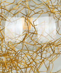 GloboStar® LAMP 00808 Μοντέρνο Κρεμαστό Φωτιστικό Οροφής Μονόφωτο 1 x E27 Ασημί Νίκελ Βάση και Χρυσό Ντουί Μεταλλικό Διάφανο Γυαλί Φ30 x Υ52cm